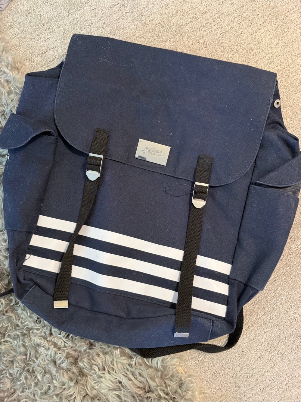 Jean Paul Gaultier backpack navy white stripes